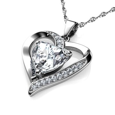 DEPHINI Fiance Necklace 925 Colgante de corazón de plata esterlina CZ Crystal