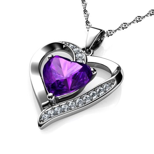 DEPHINI Purple Heart Necklace - 925 Sterling Silver CZ Crystal Pendant