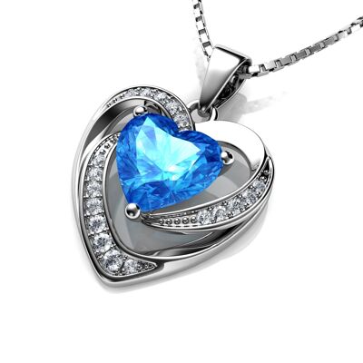 DEPHINI blue Double Heart Necklace - 925 Sterling Silver CZ Crystal