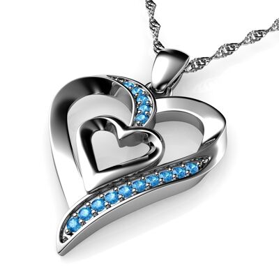 DEPHINI Herz Halskette - 925 Sterling Silber Blau CZ Kristall
