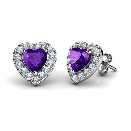 DEPHINI Purple Heart Earrings  925 Sterling Silver Stud Earrings CZ