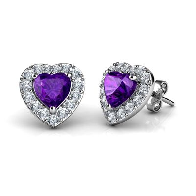 DEPHINI Boucles d'oreilles coeur violet Boucles d'oreilles en argent sterling 925 CZ