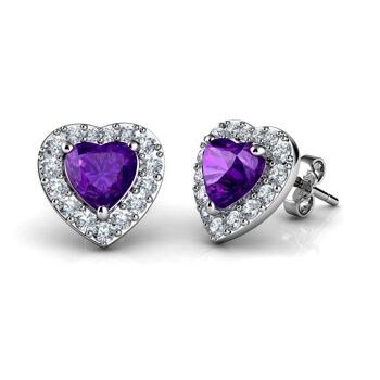 DEPHINI Boucles d'oreilles coeur violet Boucles d'oreilles en argent sterling 925 CZ 1