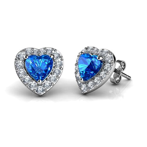 DEPHINI Blue Heart stud Earrings 925 Sterling Silver Stud Earrings CZ