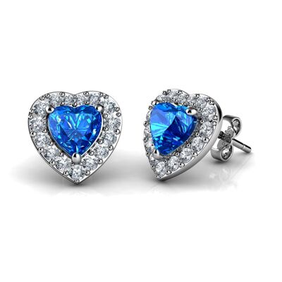 DEPHINI Blue Heart stud Earrings 925 Sterling Silver Stud Earrings CZ