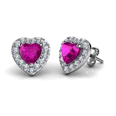 DEPHINI Pink Heart Earrings  925 Sterling Silver Stud Earrings CZ