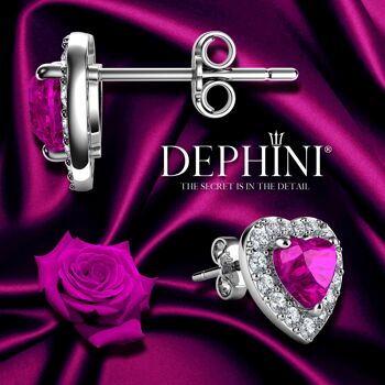 DEPHINI Boucles d'oreilles coeur rose Boucles d'oreilles en argent sterling 925 CZ 5