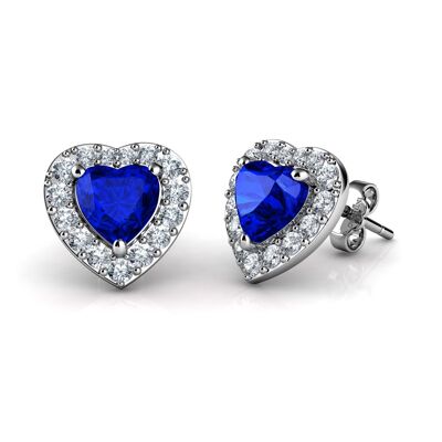 DEPHINI Blue Heart Earrings  925 Sterling Silver Stud Earrings CZ