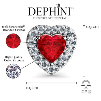 DEPHINI Boucles d'oreilles coeur rouge - 925 Sterling Silver Heart Stud CZ Crystal 2