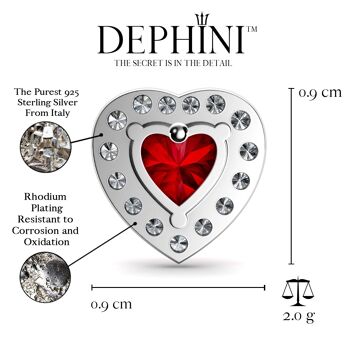 DEPHINI Boucles d'oreilles coeur rouge - 925 Sterling Silver Heart Stud CZ Crystal 3