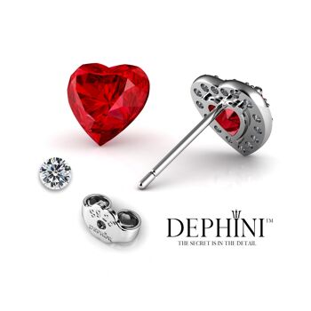 DEPHINI Boucles d'oreilles coeur rouge - 925 Sterling Silver Heart Stud CZ Crystal 4