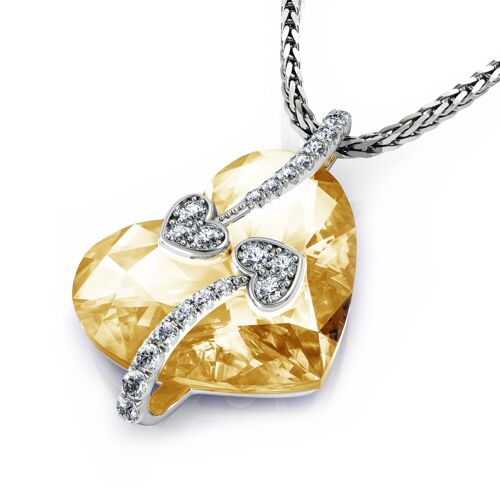 Yellow Heart Pendant 925 Sterling Silver Heart Necklace SW Crystal