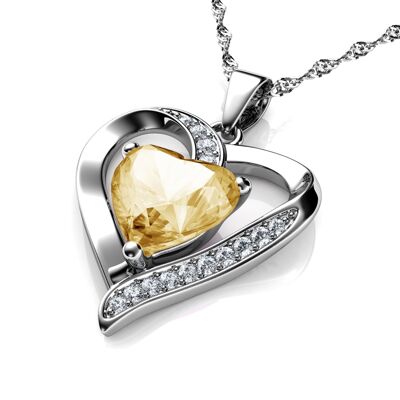DEPHINI Collar de corazón amarillo Colgante de corazón de plata de ley 925