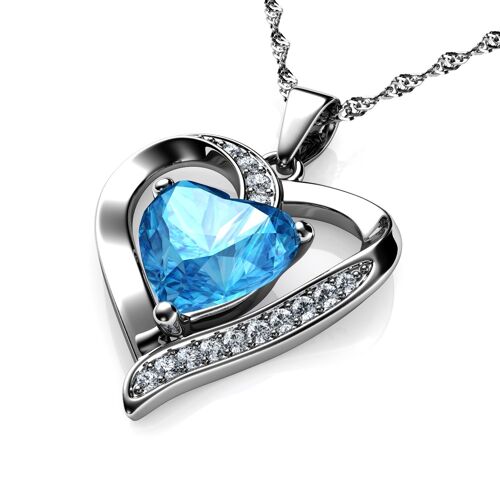 DEPHINI Engagement Necklace - 925 Sterling Silver Aqua Heart Crystal