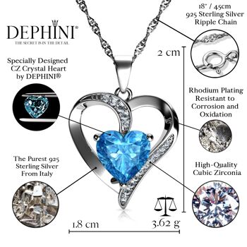 DEPHINI Collier de Fiançailles - Argent Sterling 925 Aqua Heart Crystal 2