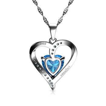 DEPHINI Collier de Fiançailles - Argent Sterling 925 Aqua Heart Crystal 3
