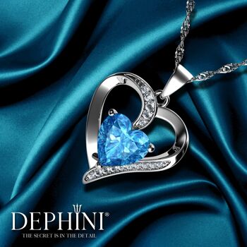 DEPHINI Collier de Fiançailles - Argent Sterling 925 Aqua Heart Crystal 5