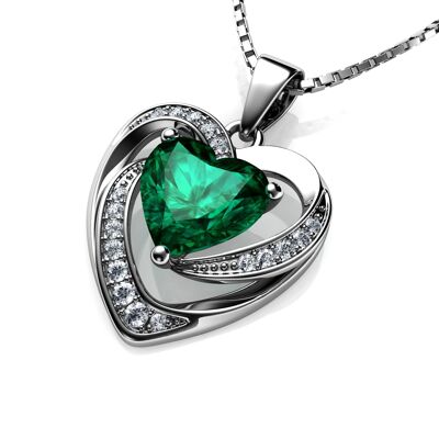 DEPHINI Collana cuore verde - Ciondolo in argento sterling 925 CZ Crystal