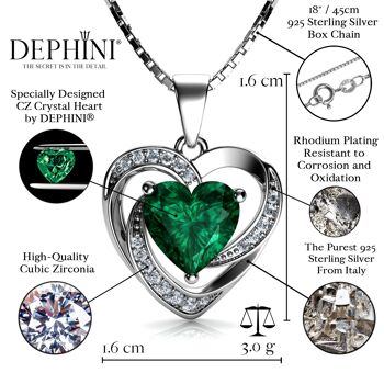 Collier coeur vert DEPHINI - Pendentif en argent sterling 925 CZ Crystal 2