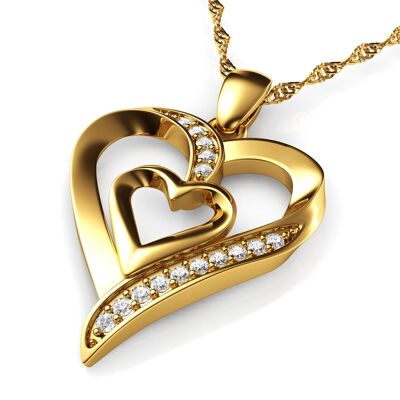 DEPHINI Gold Heart Necklace 18ct Yellow Gold Heart Pendant CZ Crystals