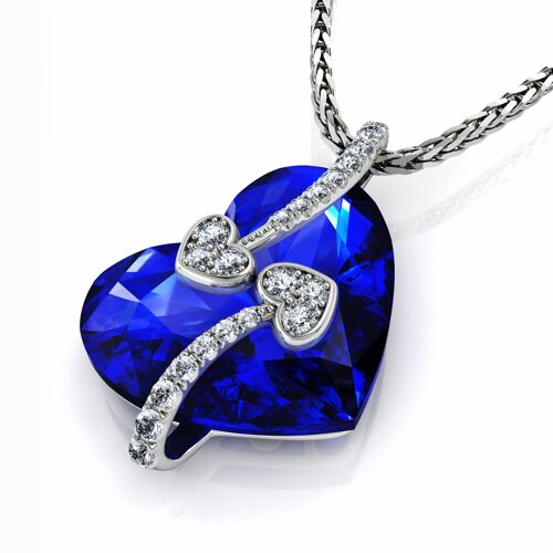 DEPHINI - Blue Heart Necklace - 925 Sterling Silver Pendant SW Crystal