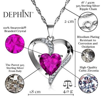 Collier coeur rose DEPHINI - Pendentif en argent sterling 925 CZ Crystal 2