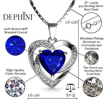 Collier coeur bleu DEPHINI - Pendentif coeur en argent sterling 925 CZ 2