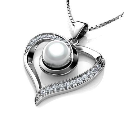 Herz Perlenkette CZ Anhänger 925er Sterling Silber Schmuck Dephini