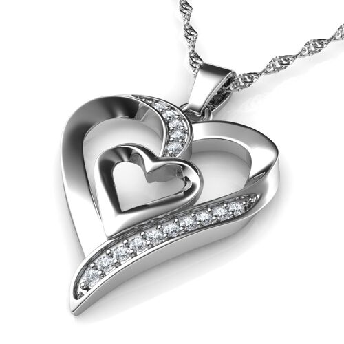 Double Heart Necklace - 925 Sterling Silver Jewellery Pendant Dephini