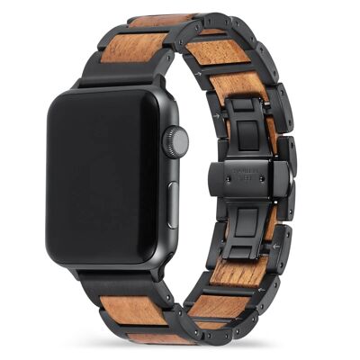 Apple Watch Armband – Mahagoniholz und schwarzer Stahl