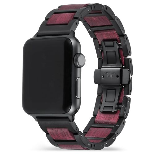 Bracelet Apple Watch - Bois d'Amarante et Acier Noir