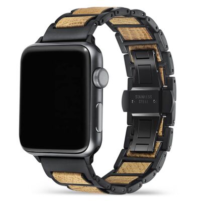 Apple Watch Strap - Oak Wood and Black Steel I