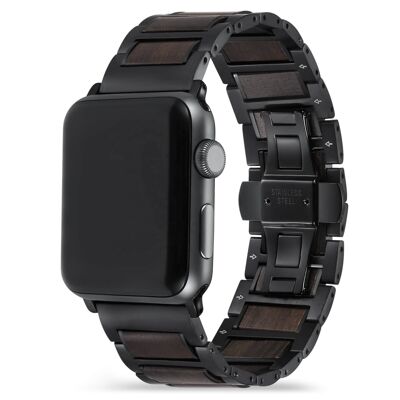 Bracelet Apple Watch - Bois de Santal Noir et Acier Noir