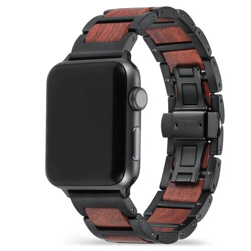 Bracelet Apple Watch - Bois de Santal Rouge et Acier Noir