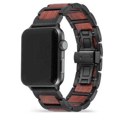 Apple Watch Armband – Rotes Sandelholz und schwarzer Stahl