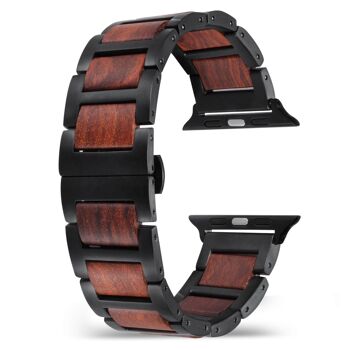 Bracelet Apple Watch - Bois de Santal Rouge et Acier Noir 2