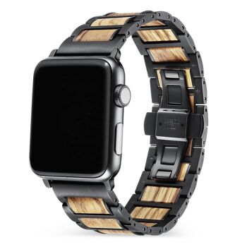 Bracelet Apple Watch - Bois de Zèbre et Acier Noir 1