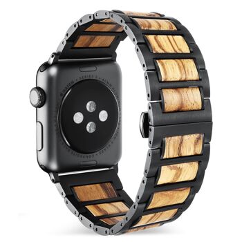 Bracelet Apple Watch - Bois de Zèbre et Acier Noir 2