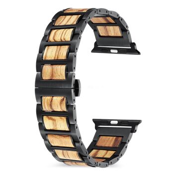 Bracelet Apple Watch - Bois de Zèbre et Acier Noir 3