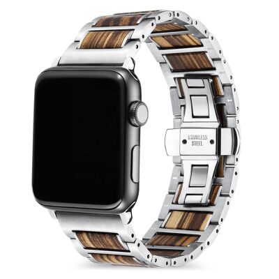 Bracelet Apple Watch - Bois de Zèbre et Acier