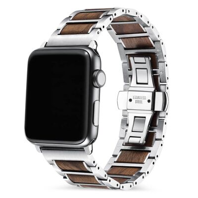 Bracciale Apple Watch - Legno di noce e acciaio I