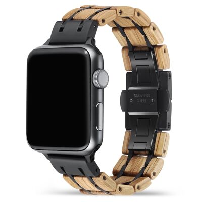 Apple Watch Strap - Oak Wood and Black Steel II