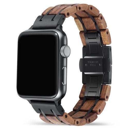 Bracelet Apple Watch - Bois de Koa et Acier Noir