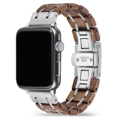 Bracciale Apple Watch - Legno di noce e acciaio II