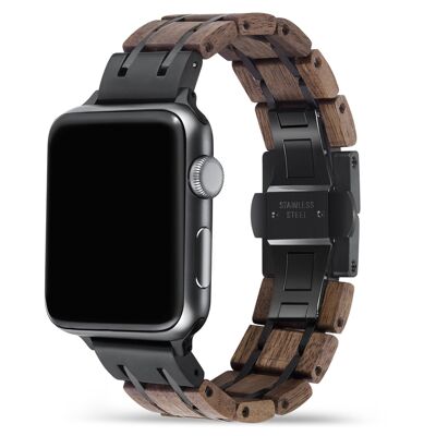 Apple Watch Armband – Walnussholz und schwarzer Stahl