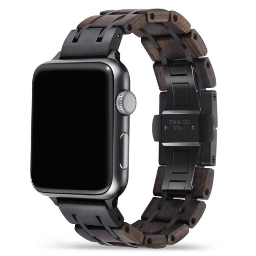 Bracelet Apple Watch - Bois de Santal et Acier Noir II