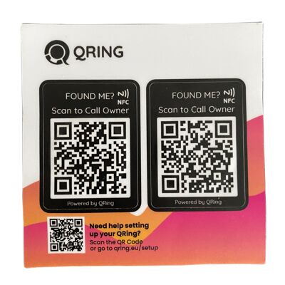 QRing Sticker Set with QR-code and NFC (Large) - Set with 2 stickers - Black