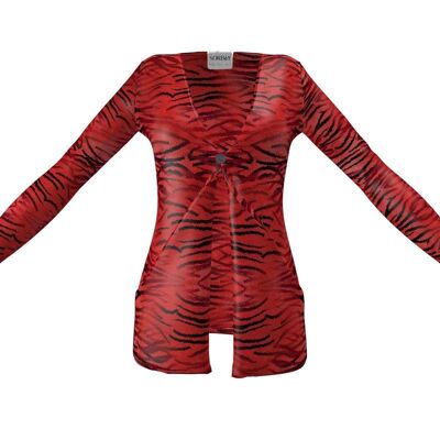 Red striped pattern Ladies Cardigan With Pockets