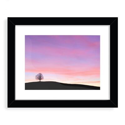 Single tree at sunset Framed Art Print