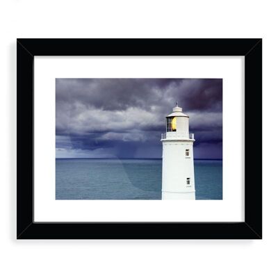 Lighthouse in a storm Designer Framed Art Print
